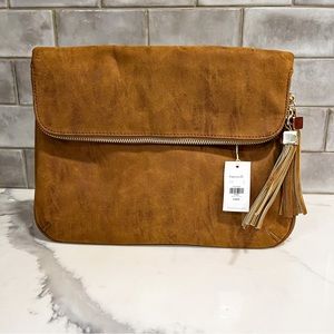 NWT Francesca’s Accessories Layla Suede Clutch - Cognac